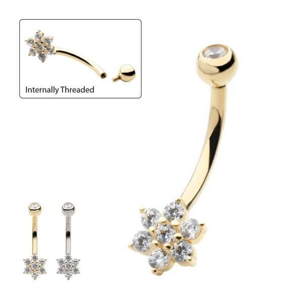 14K-六瓣花CZ肚環 40en歐美耳飾,歐美耳環,14K耳環,不過敏耳環,歐美風格,39k純金,輕奢耳飾,實驗室培育鑽