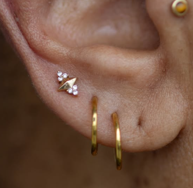 Ember-六鑽菱格 40en歐美耳飾,歐美耳環,14K耳環,不過敏耳環,歐美風格,19k純金,輕奢耳飾,實驗室培育鑽