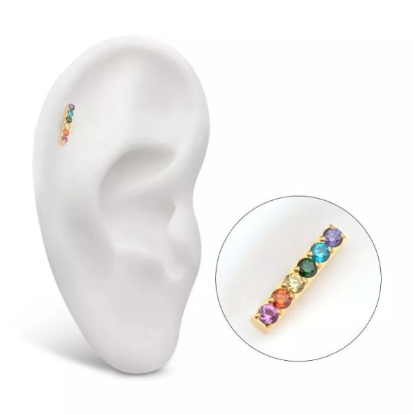 24K PVD- 彩虹方鑽 40en歐美耳飾,歐美耳環,14K耳環,不過敏耳環,歐美風格,14k純金,輕奢耳飾,實驗室培育鑽