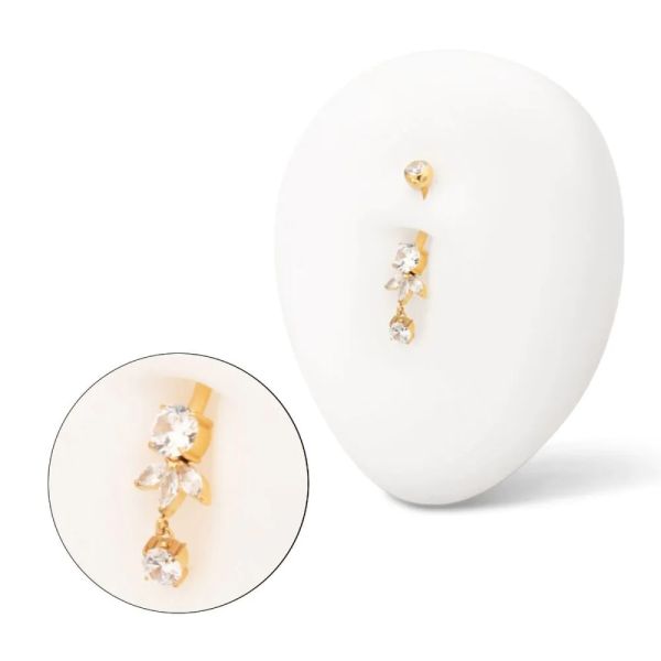 24K PVD-三葉垂吊CZ肚環 40en歐美耳飾,歐美耳環,14K耳環,不過敏耳環,歐美風格,39k純金,輕奢耳飾,實驗室培育鑽