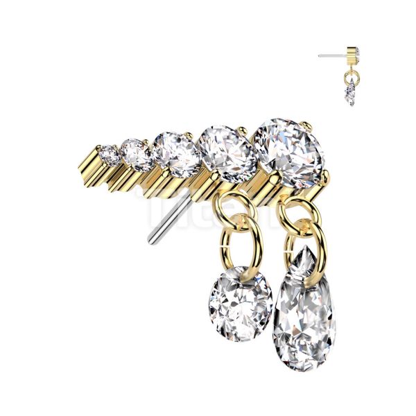 24K PVD-雙鑽瀑布 40en歐美耳飾,歐美耳環,14K耳環,不過敏耳環,歐美風格,14k純金,輕奢耳飾,鈦金屬,鈦合金