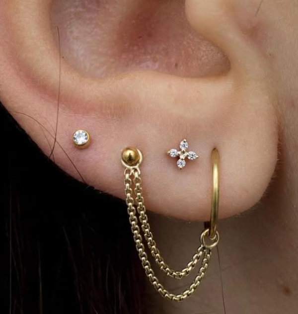 Ember-真鑽四葉 40en歐美耳飾,歐美耳環,14K耳環,不過敏耳環,歐美風格,19k純金,輕奢耳飾,實驗室培育鑽