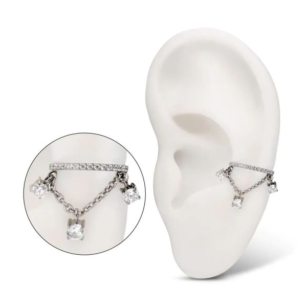 Ti-滿鑽垂吊耳窩環 40en歐美耳飾,歐美耳環,14K耳環,不過敏耳環,歐美風格,14k純金,輕奢耳飾,鈦金屬,鈦合金