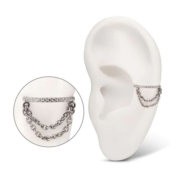 Ti-滿鑽掛鏈耳窩環 40en歐美耳飾,歐美耳環,14K耳環,不過敏耳環,歐美風格,14k純金,輕奢耳飾,鈦金屬,鈦合金