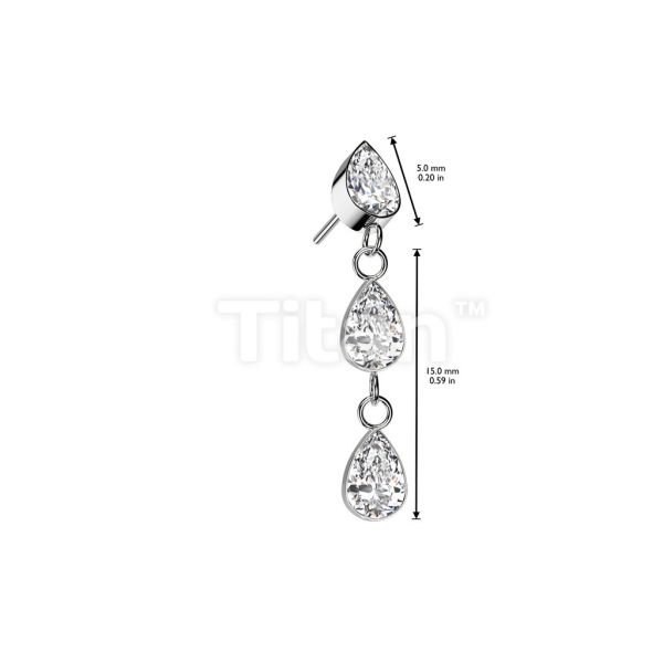 24K PVD-水滴三鑽垂吊 40en歐美耳飾,歐美耳環,14K耳環,不過敏耳環,歐美風格,14k純金,輕奢耳飾,鈦金屬,鈦合金