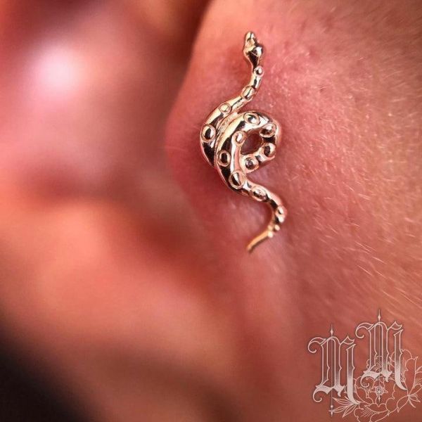 Junipurr-刻紋彎曲蛇 40en歐美耳飾,歐美耳環,14K耳環,不過敏耳環,歐美風格,19k純金,輕奢耳飾,實驗室培育鑽