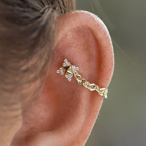 Ember-鑲鑽方形菱格 40en歐美耳飾,歐美耳環,14K耳環,不過敏耳環,歐美風格,19k純金,輕奢耳飾,實驗室培育鑽