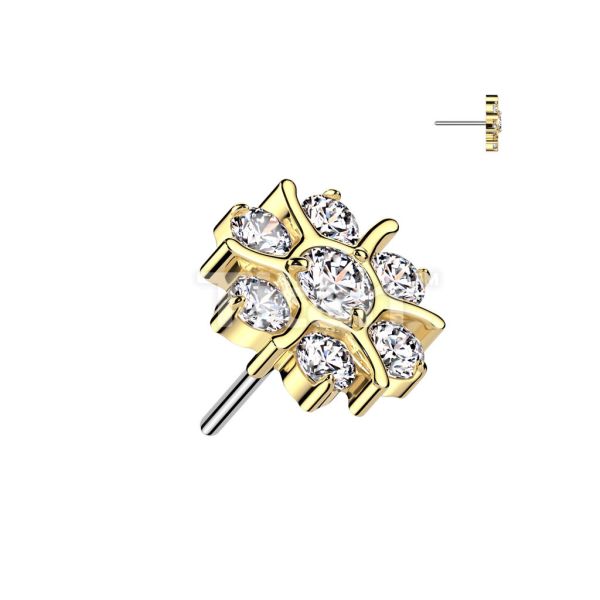 24K PVD-六辦CZ之花 40en歐美耳飾,歐美耳環,14K耳環,不過敏耳環,歐美風格,52k純金,輕奢耳飾,實驗室培育鑽