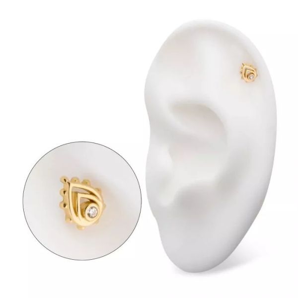 14K-金珠淚滴與單鑽 40en歐美耳飾,歐美耳環,14K耳環,不過敏耳環,歐美風格,14k純金,輕奢耳飾