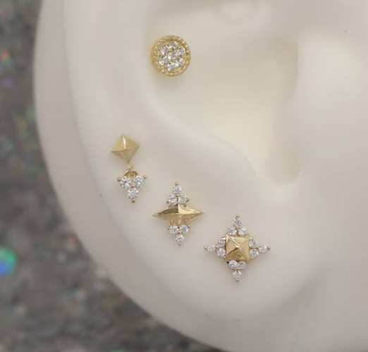 Ember-鑲鑽方形菱格 40en歐美耳飾,歐美耳環,14K耳環,不過敏耳環,歐美風格,19k純金,輕奢耳飾,實驗室培育鑽