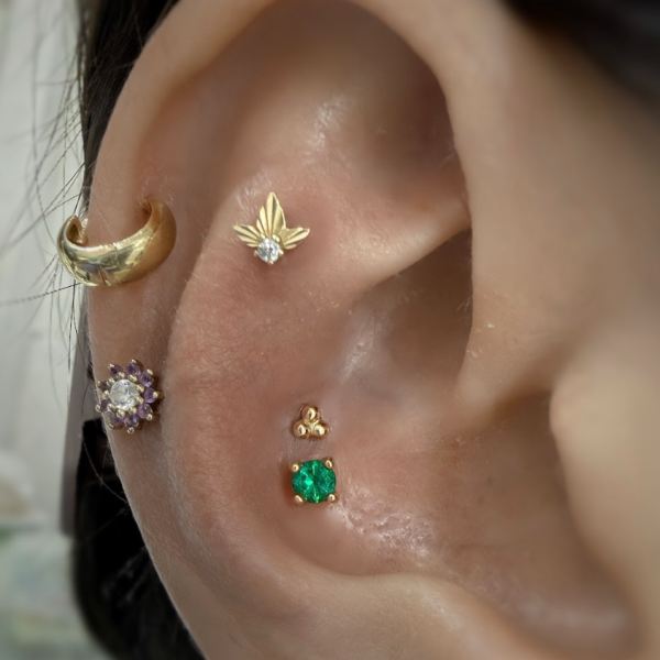 BD-放射三葉與CZ 40en歐美耳飾,歐美耳環,14K耳環,不過敏耳環,歐美風格,14k純金,輕奢耳飾,鈦金屬,鈦合金