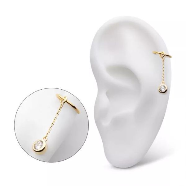14K-單鑽單鍊Charm 40en歐美耳飾,歐美耳環,14K耳環,不過敏耳環,歐美風格,14k純金,輕奢耳飾,實驗室培育鑽