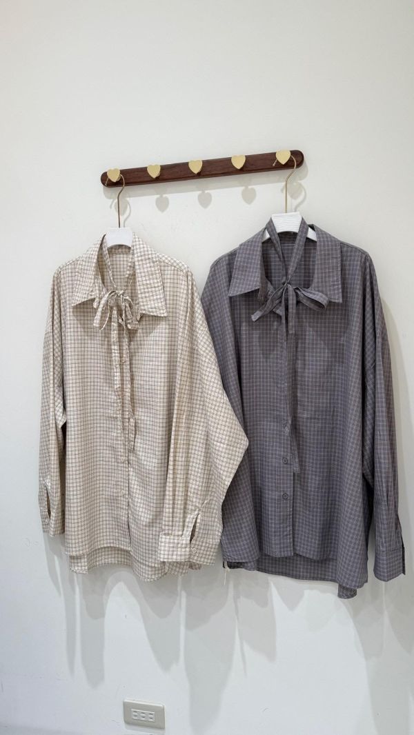 【格紋綁帶寬版襯衫】 