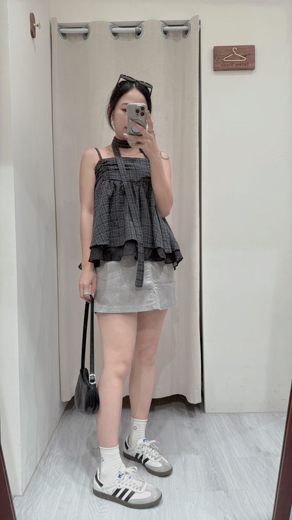【甜美女團格紋吊帶】 
