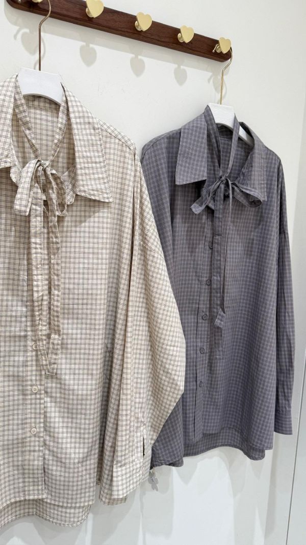 【格紋綁帶寬版襯衫】 