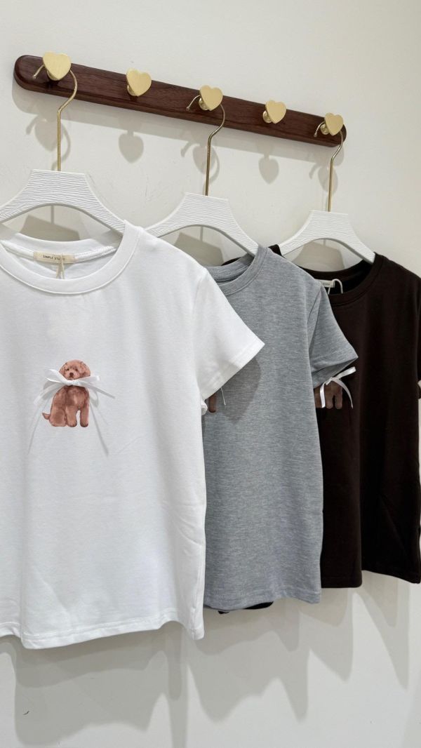 【蝴蝶結狗狗短袖棉T】 