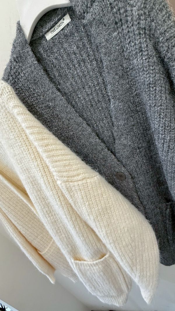 柔霧系蓬鬆開襟針織罩衫 