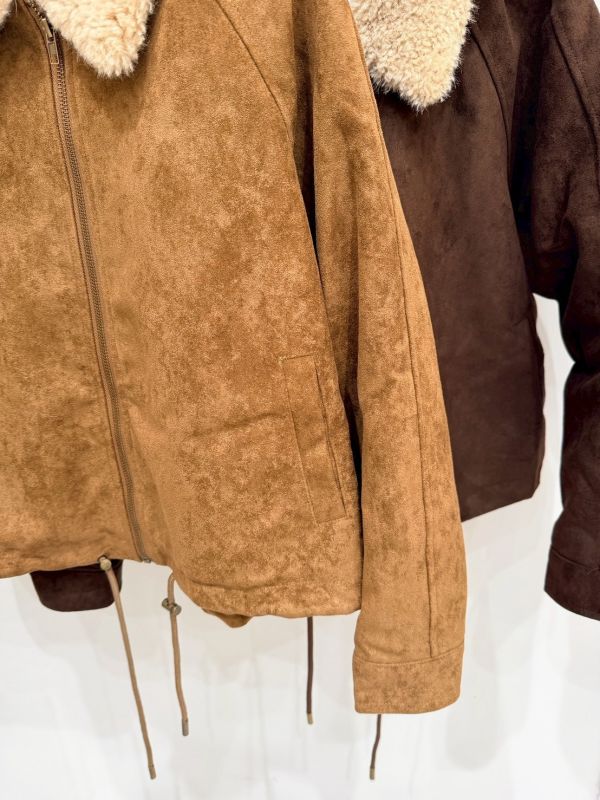 毛毛領拼接麂皮外套 