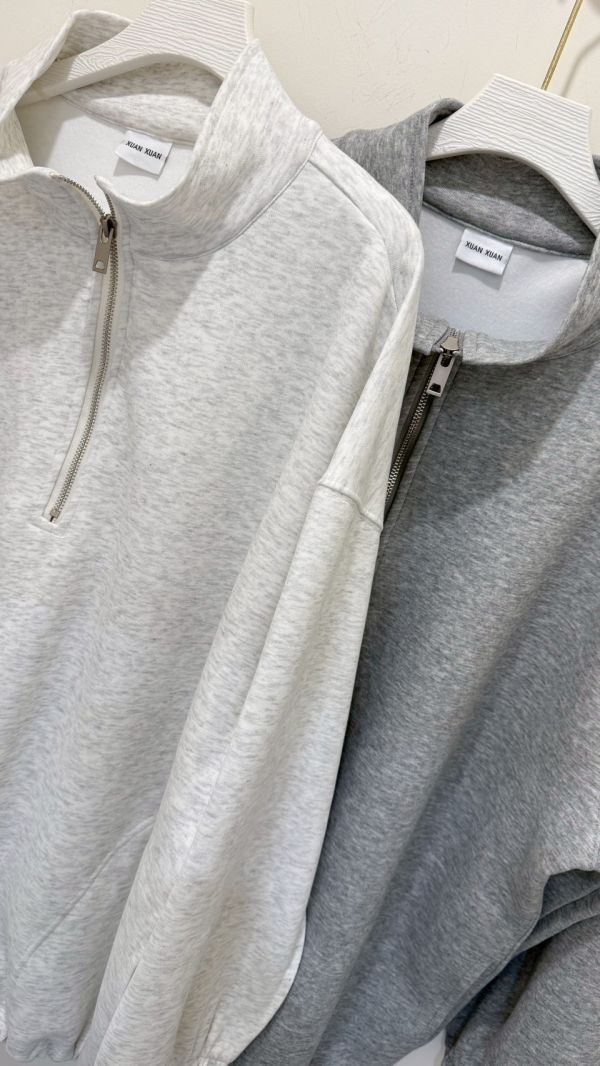 OverSize男友風拉鍊抽皺衛衣 