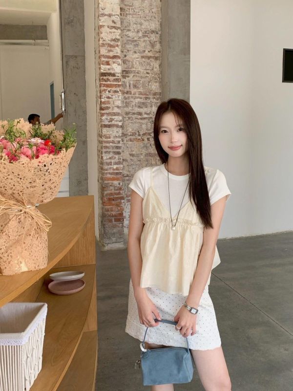 【棉麻刺繡花花吊帶兩件套組】 