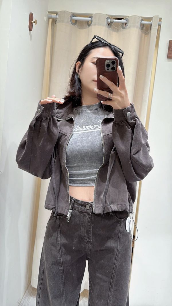 立領水洗牛仔外套 