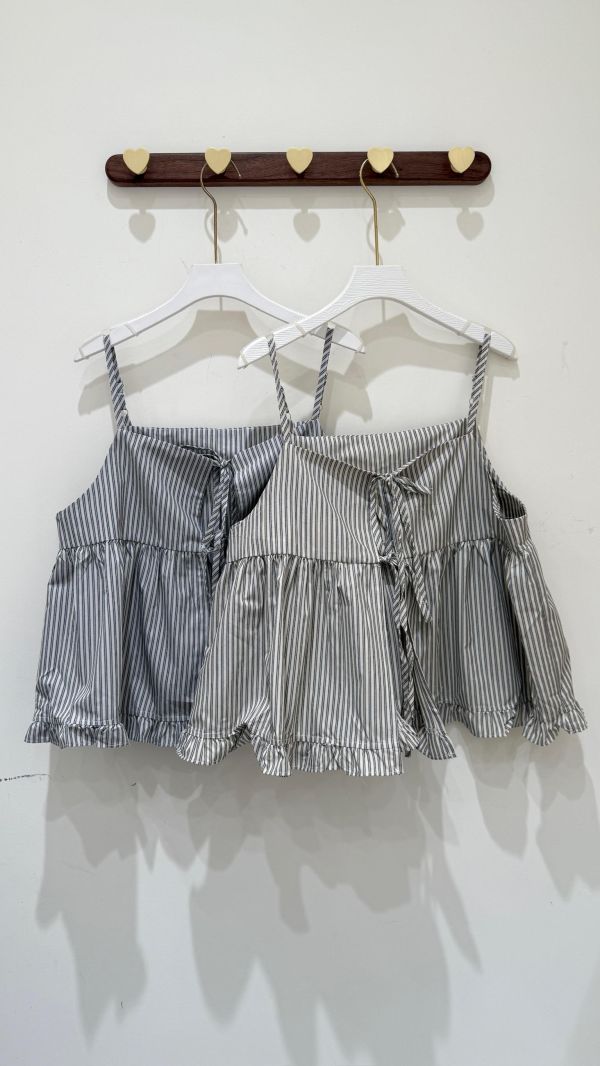 【休閒條紋雙綁帶吊帶背心】 