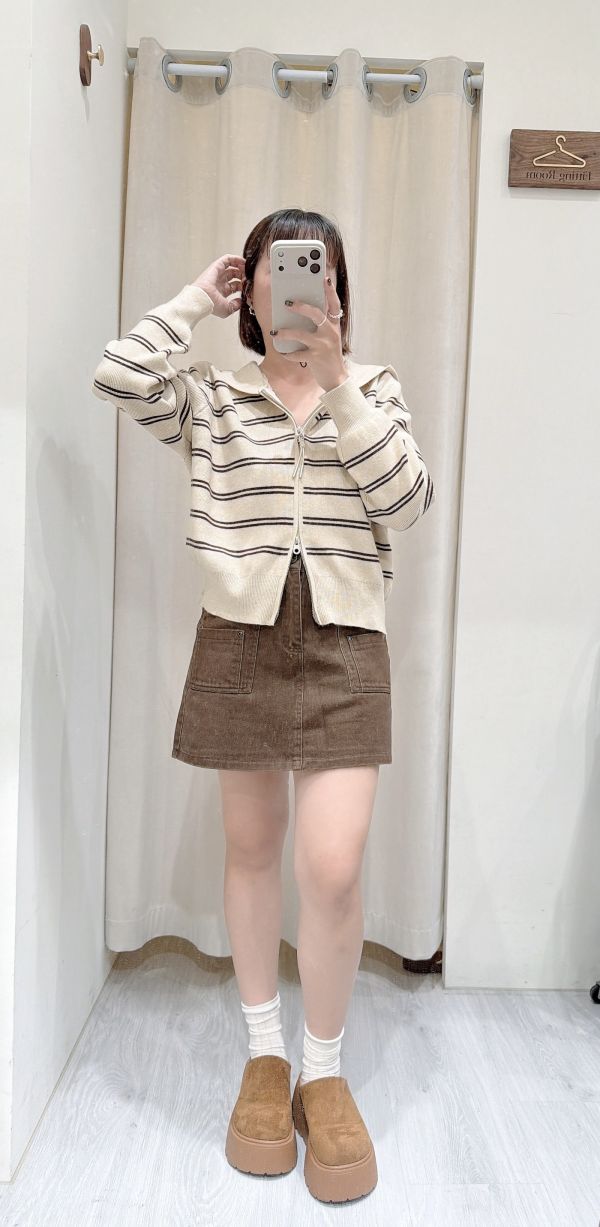 條紋雙拉鏈上衣 