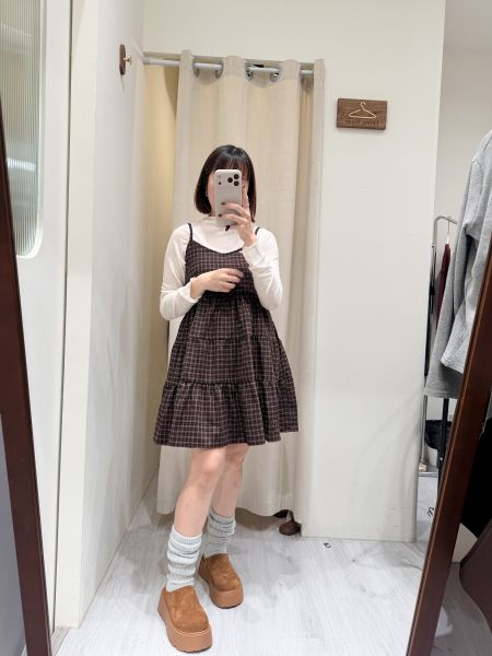 甜美格子蛋糕洋裝 