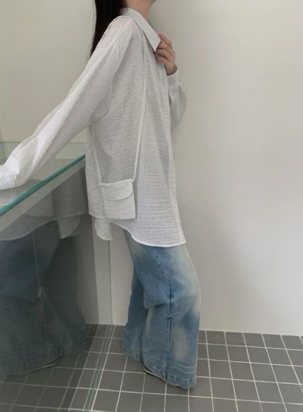 【立體條紋襯衫/附小包包】 