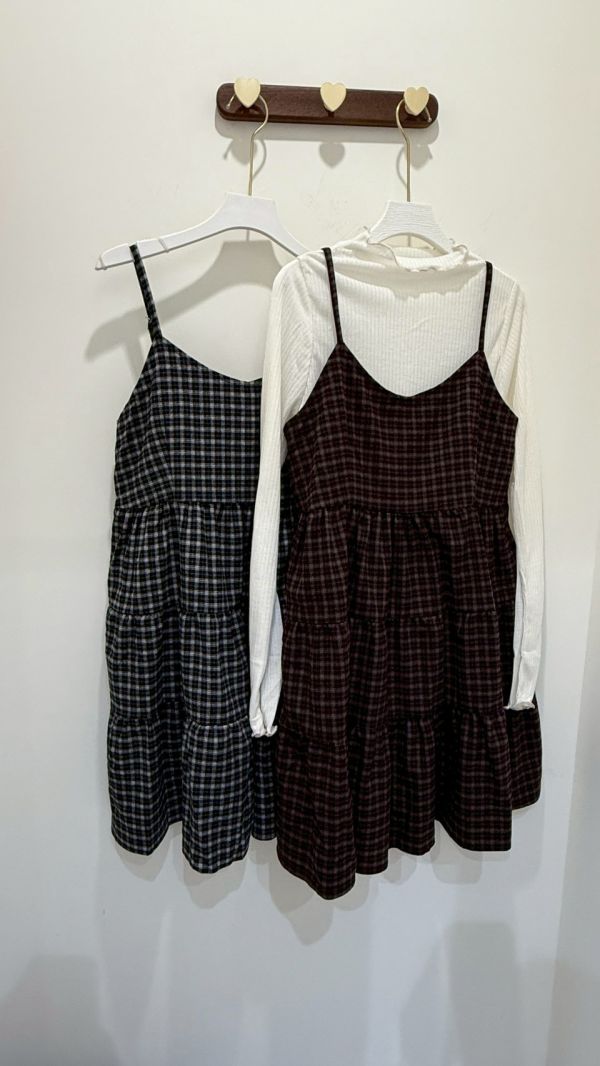 甜美格子蛋糕洋裝 