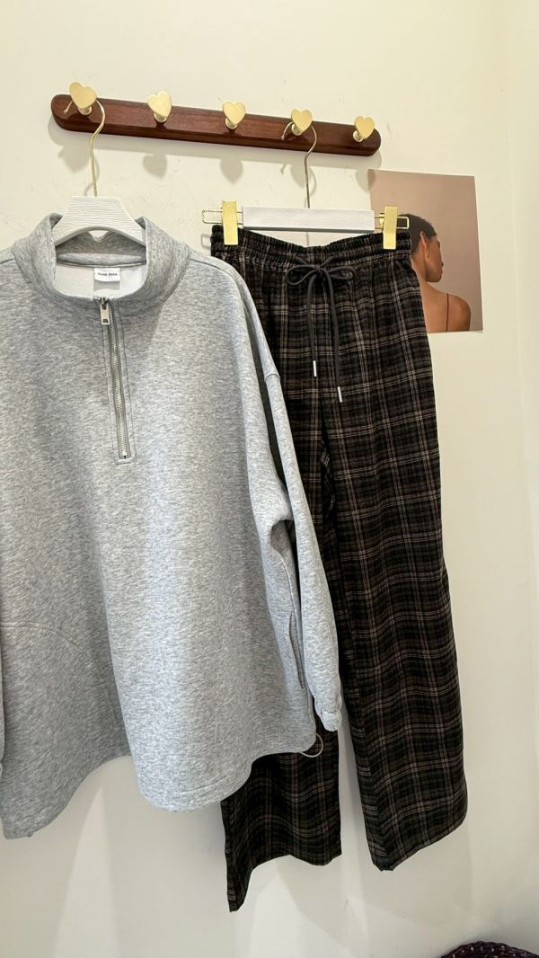 秋冬磨毛格子寬褲 