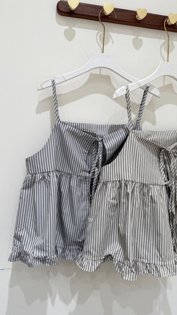 【休閒條紋雙綁帶吊帶背心】 