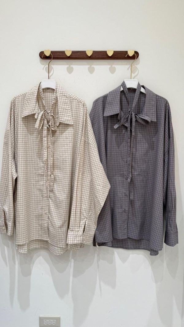 【格紋綁帶寬版襯衫】 