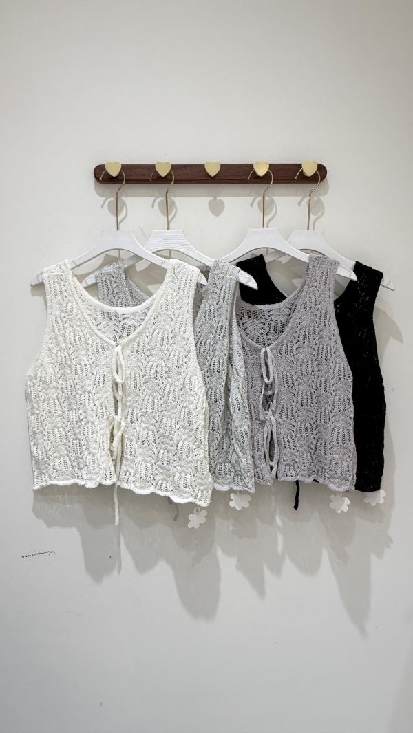 【雙綁帶針織背心】 