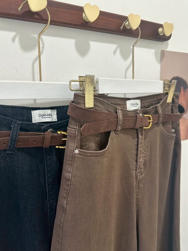 【麂皮皮帶寬喇叭牛仔褲】 