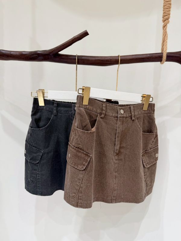 彈力鬆緊工裝牛仔裙 