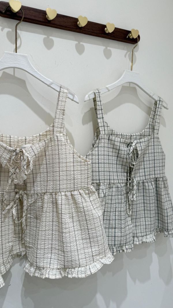 【雙綁帶格紋吊帶背心】 