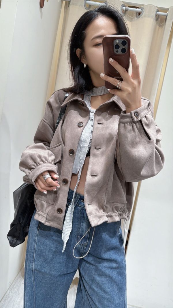 麂皮雙口袋外套 