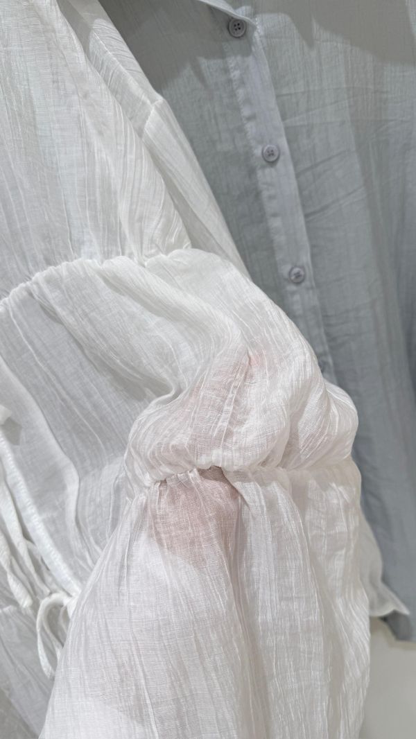 【皺皺後綁帶透透襯衫】 