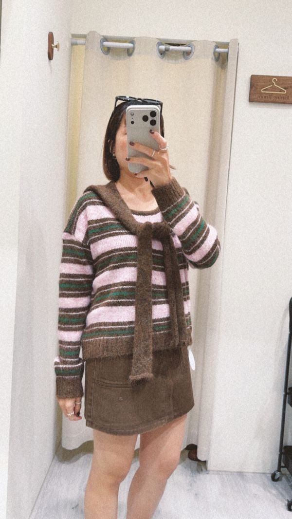 撞色條紋針織上衣組 