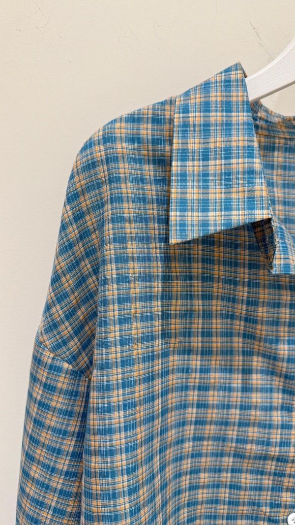 【黃藍格子薄長襯衫】 