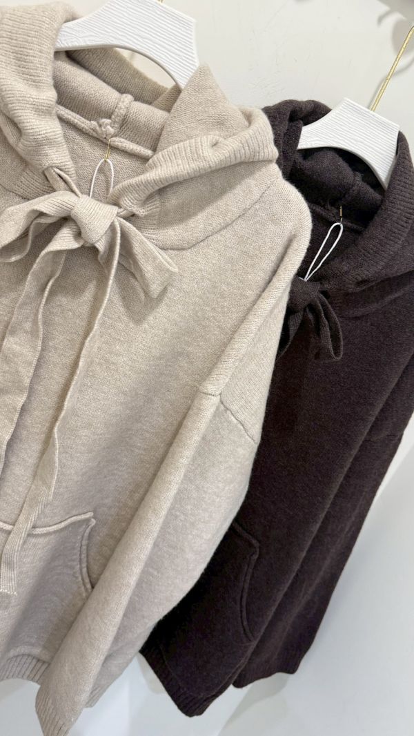 暖雲蝴蝶結連帽長針織 