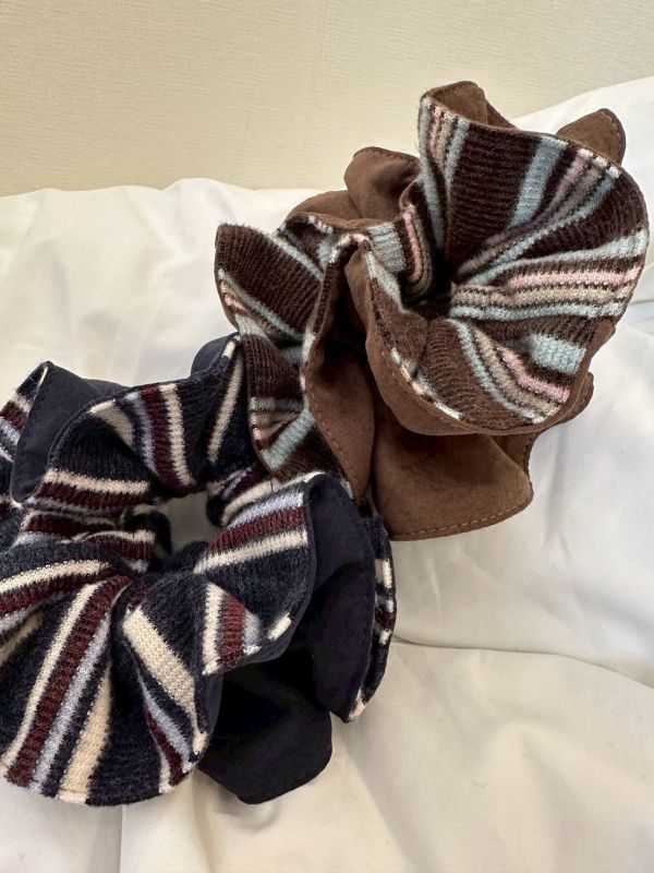 雙面條紋針織素色大腸圈 