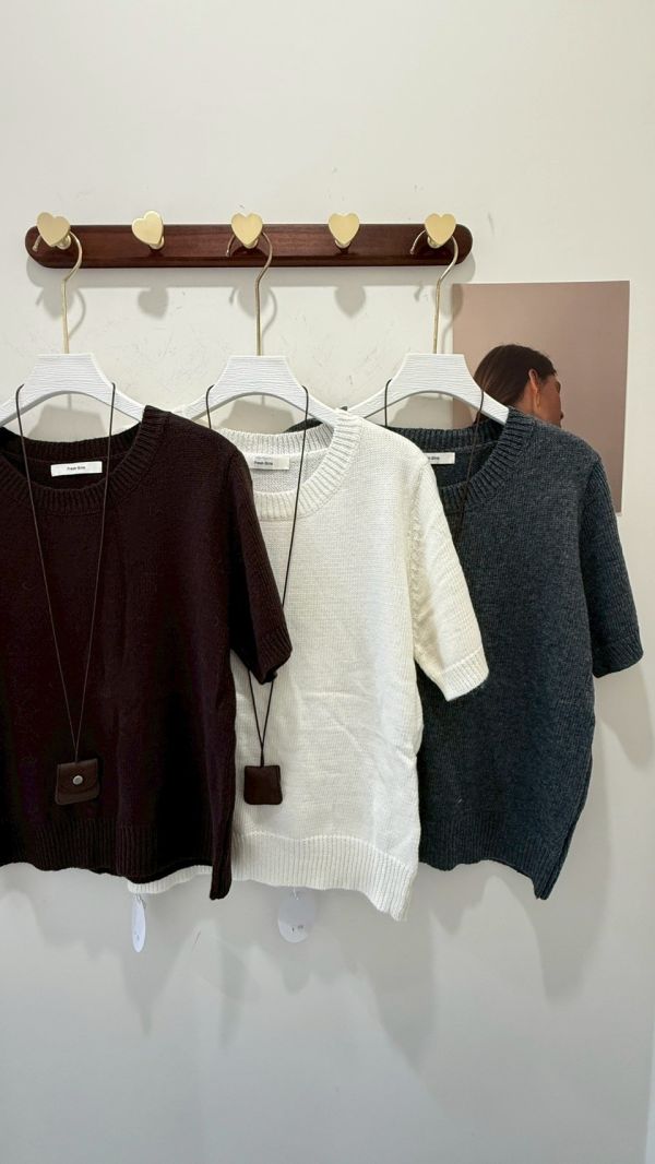 皮繩針織短袖上衣 