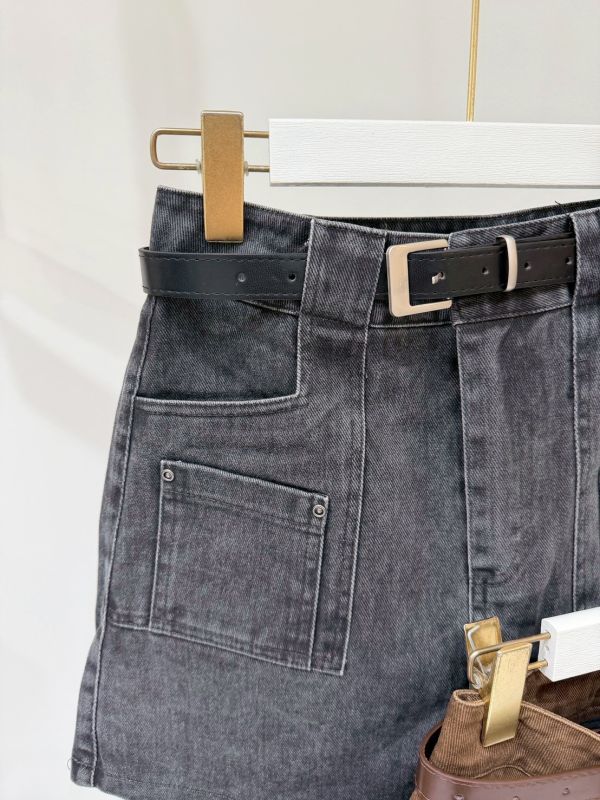 雙口袋皮帶短裙 