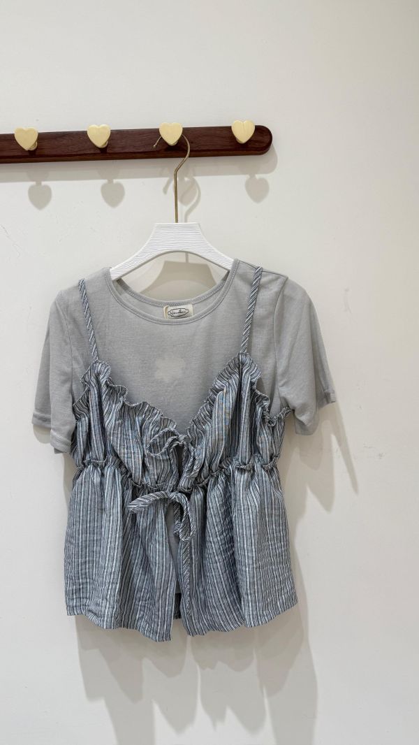 【甜美條紋吊帶兩件組】 