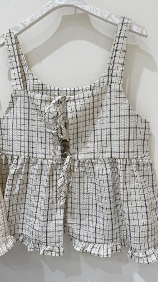 【雙綁帶格紋吊帶背心】 