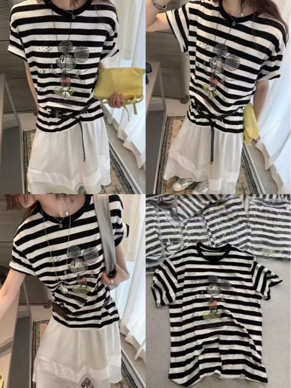 25春夏【彩點條紋米奇百搭棉T】 