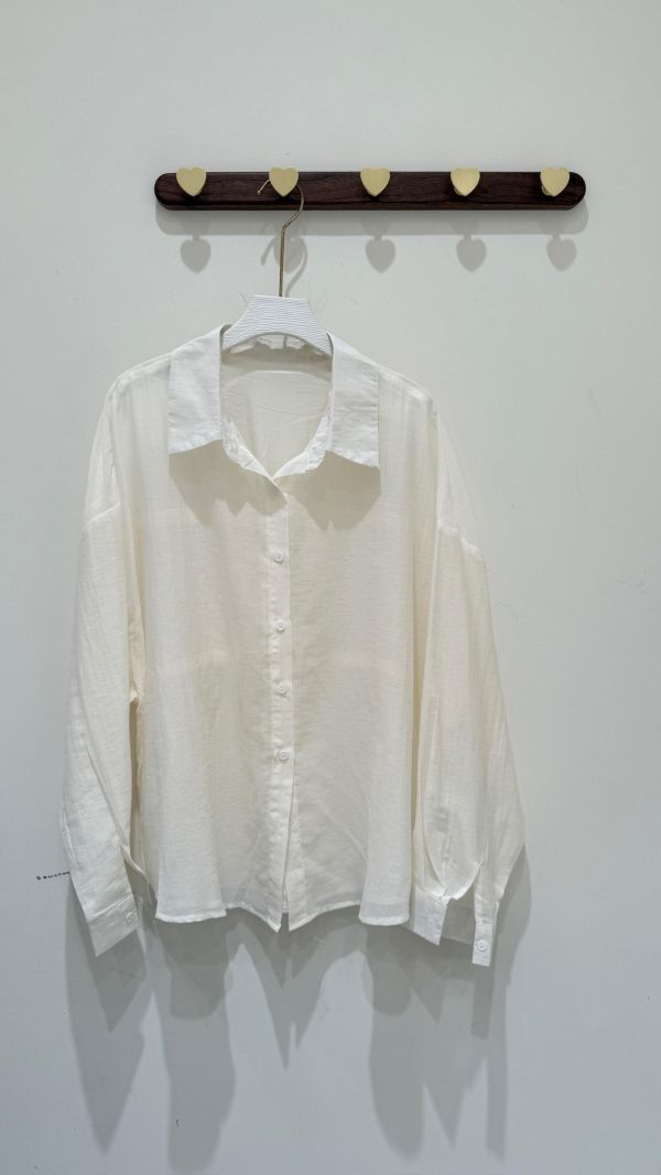 【後雙綁帶透膚棉麻襯衫】 