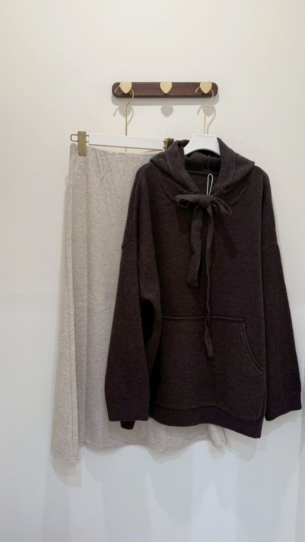 暖雲蝴蝶結連帽長針織 